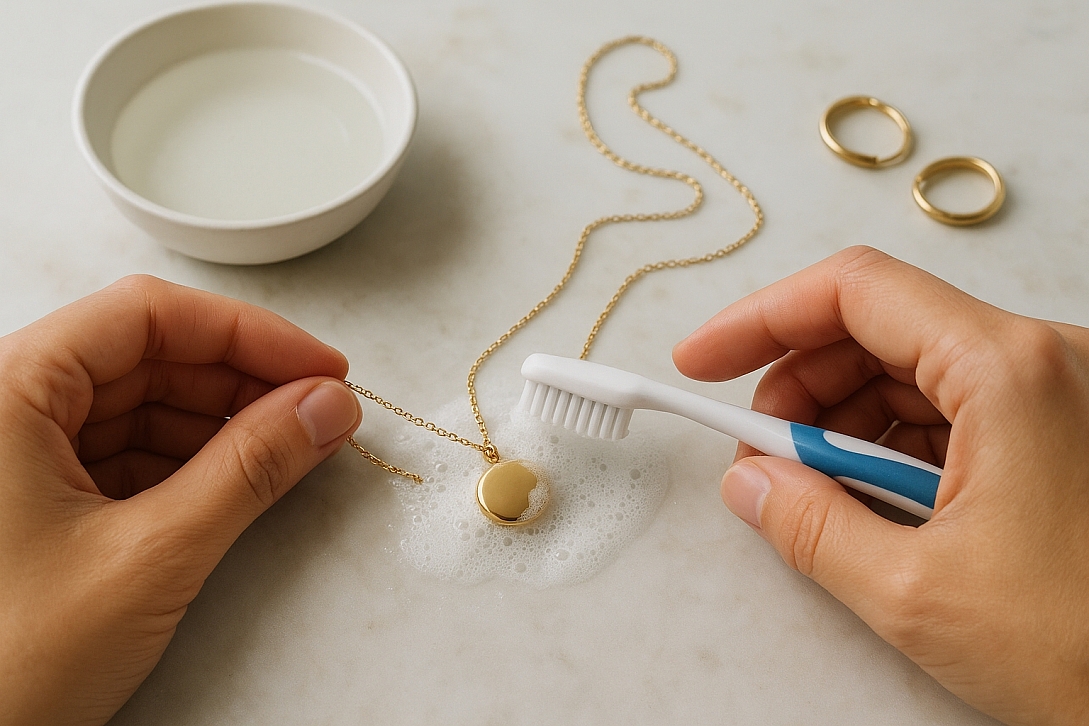 cleaning gold jewelry on marble