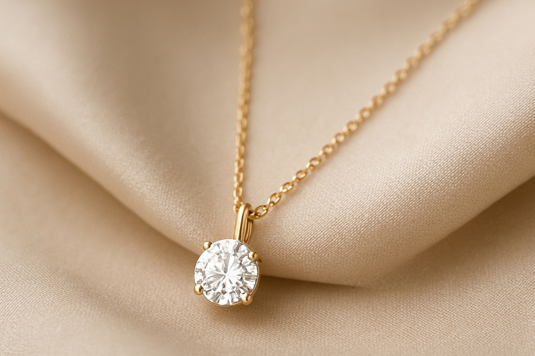 diamond pendant on satin fabric
