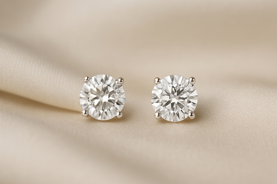 diamond studs on silk fabric