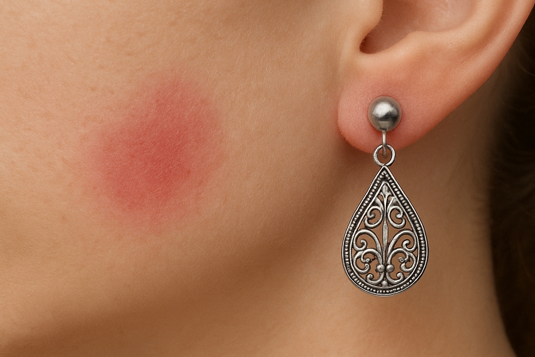 earring and skin irritation close up