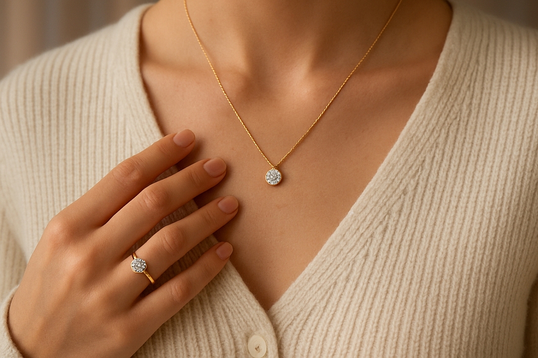 elegant gold jewelry and soft textures