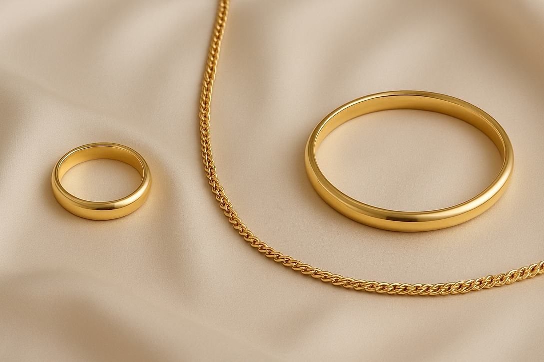 elegant gold jewelry on silk fabrics