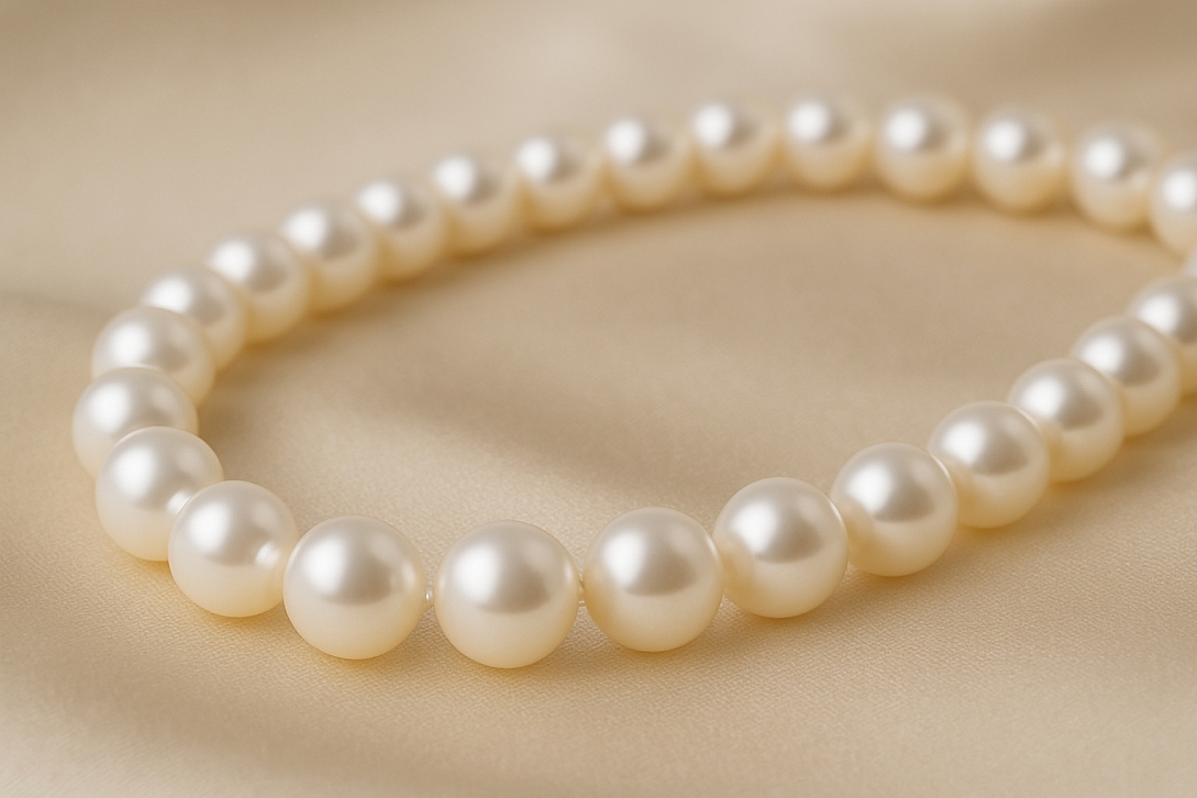 elegant pearls on satin fabric