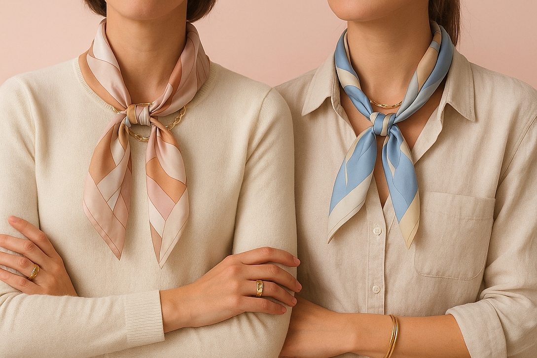 elegant silk scarves and gold jewelry
