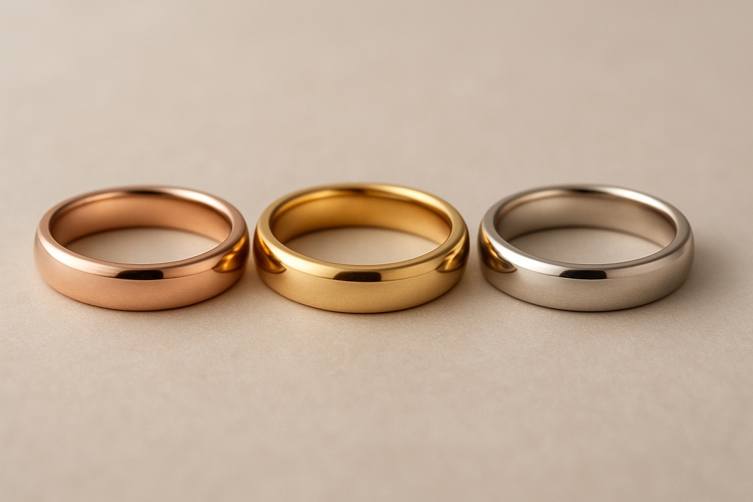 elegant trio of gold wedding bands