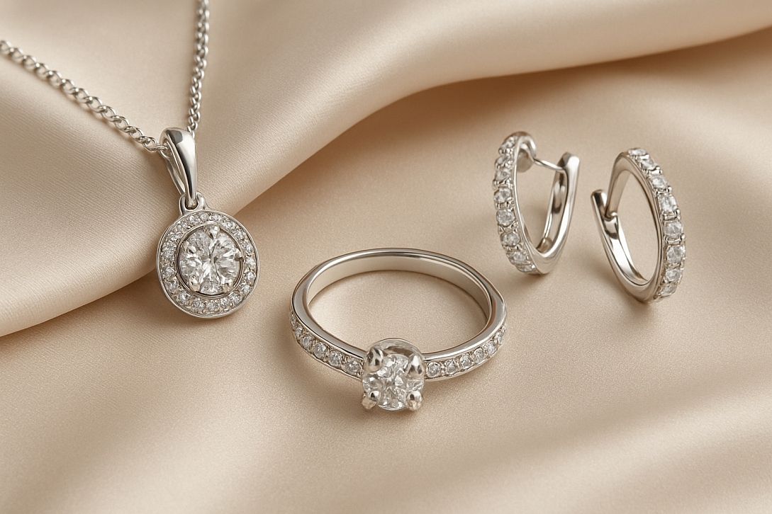elegant white gold jewelry display