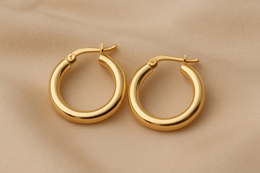 golden hoops on velvety beige
