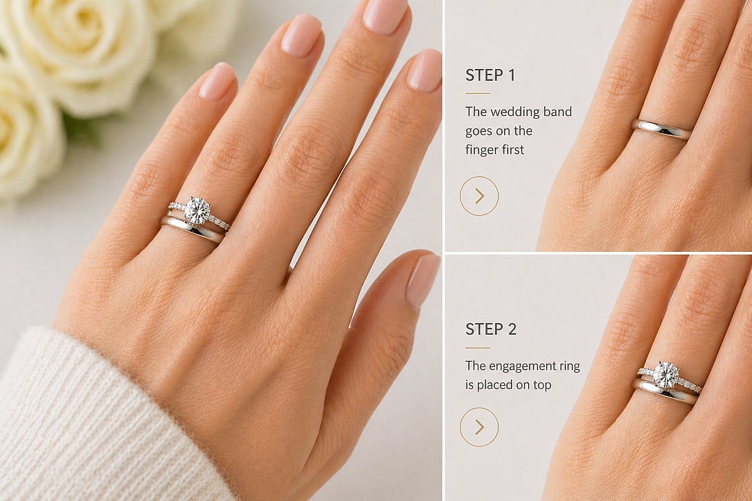 how to wear engagement and wedding rings