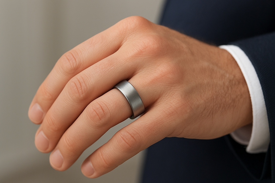 titanium ring and elegant hand
